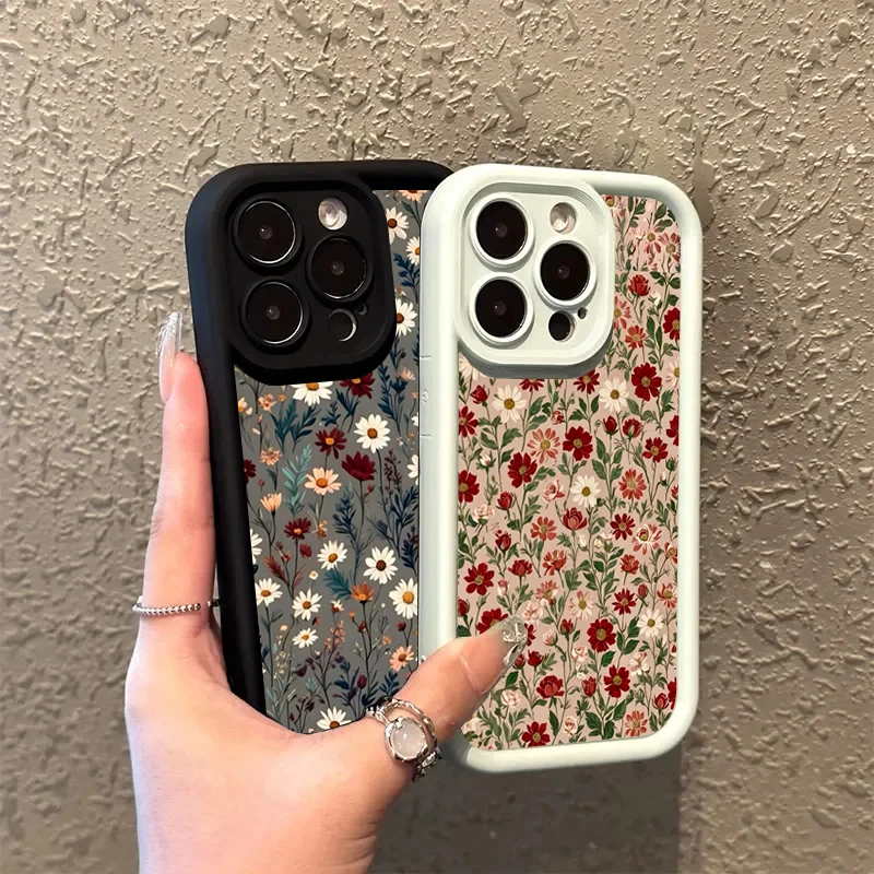 Cute Flower Pattern Phone Case For iPhone 17 16 15 14 Pro Max 11 12 13 Pro 16E XS X XR 7 8 Plus Shockproof Silicone Soft Cover - náhled 6