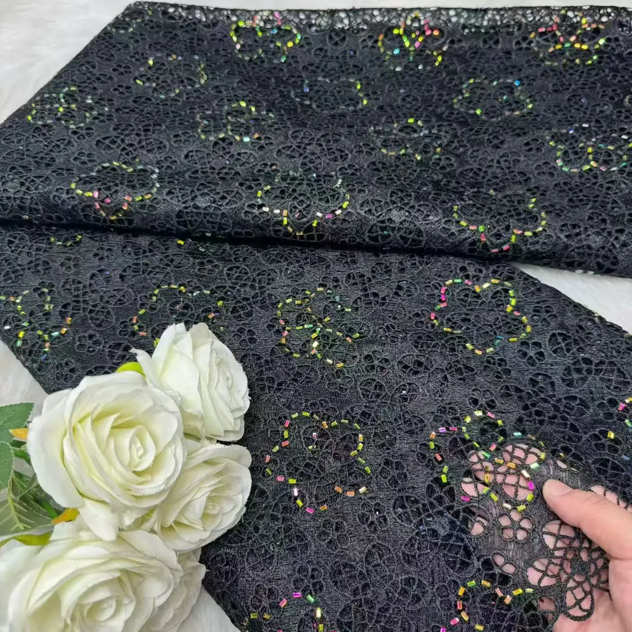 

Black Guipure Lace Fabrics 2025 Latest Nigerian Cord Guipure Lace Fabric With Stone Nigerian Fabric Luxury Birthday Dress H158-1
