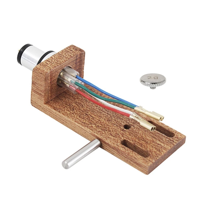 Universal Phono Cherry Wood Turntable Headshell with Wires,for LP Turntable Phono Headshell Mount Replacement