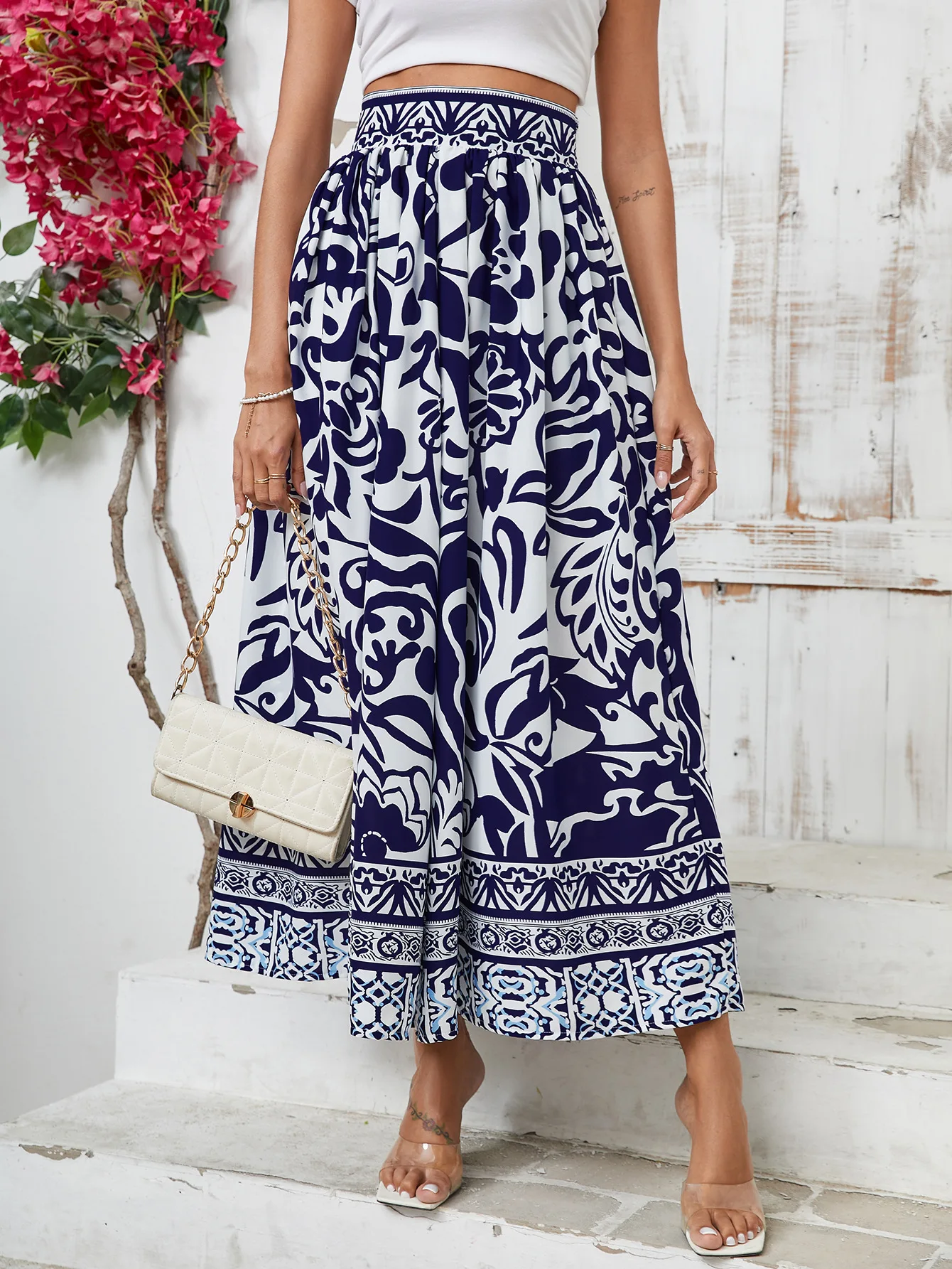 Fashion Print Loose Bohemian Women's Skirt High Waist Casual Vacation Beach Skirts European and American Long Skirts for Women
