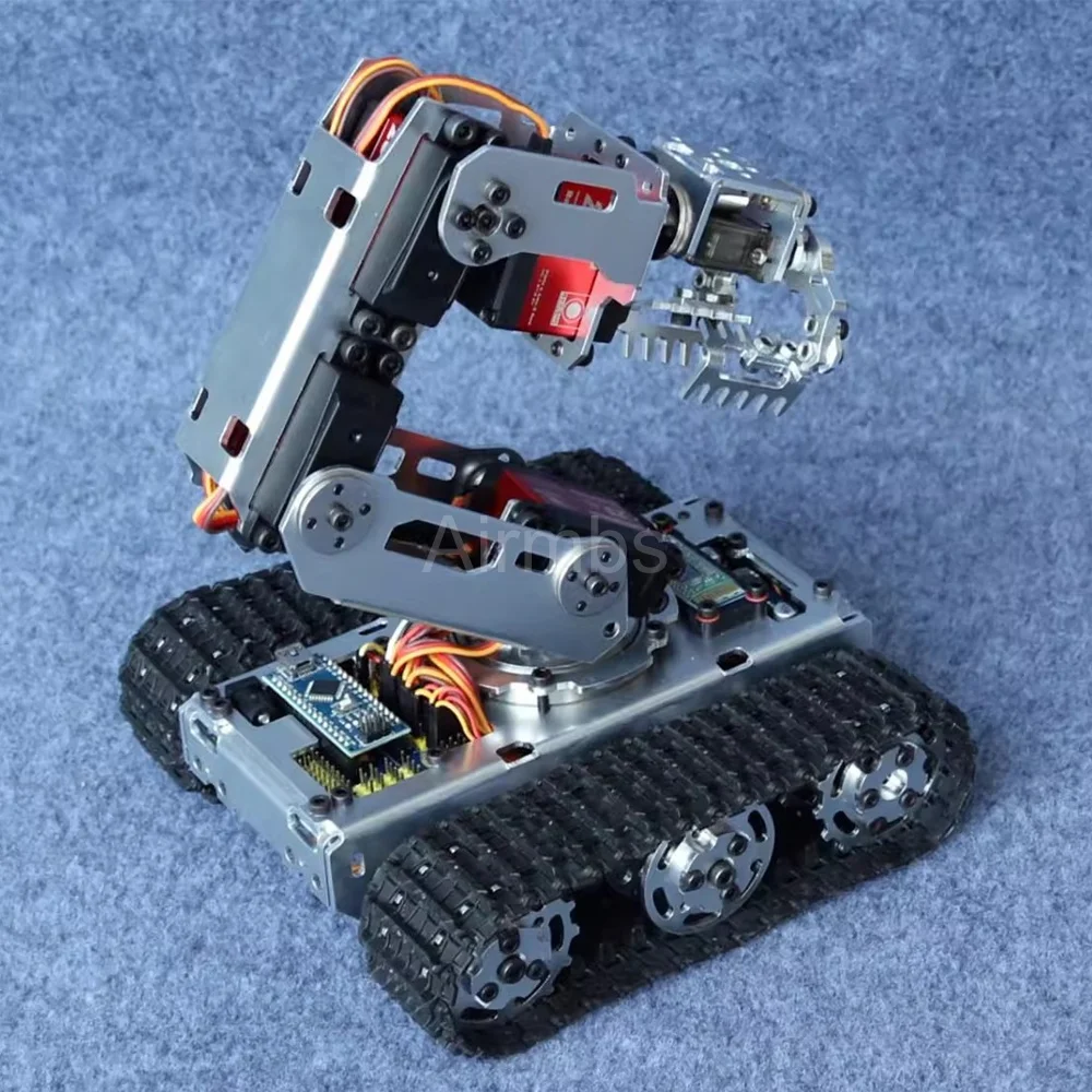 金属製モバイルタンクシャーシ、ロボットアームクロー付きロボットカー、Arduino、20KGデジタルサーボモーター、DIYメーカー競技