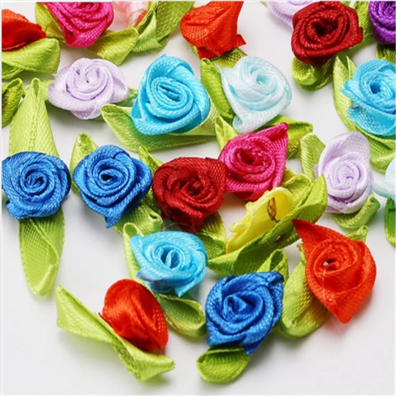 12mm DIY 100pcs Satin Ribbon Rose Flower DIY Craft Wedding Appliques
