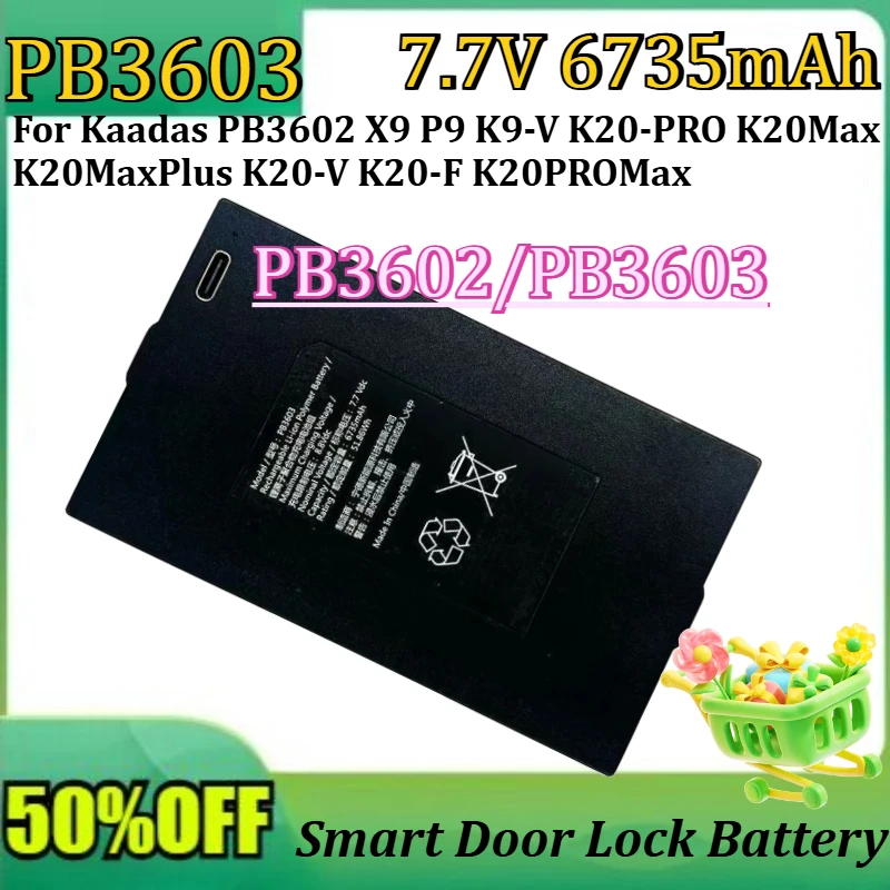 

New High Quality 5000mAh for Kaadas PB3602 X9 P9 K9-V K20-PRO K20Max K20MaxPlus K20-V K20-F K20PROMax Smart Door Lock Battery