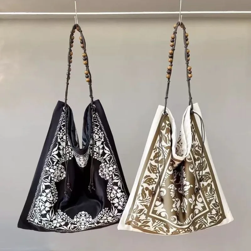 Fashion Scarves Double Sided Printed Tote Bags Large Capacity Commuting Beaded Single Shoulder Underarm Handbags Wholesale Women
