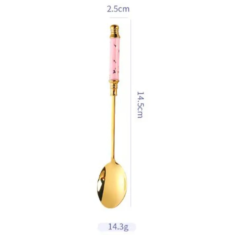 6Pcs/Lot Stainless Steel Dessert Icecream Spoon Nordic Marble Ceramic Long Handle Teaspoon Gold Coffee Cake Milk Spoon Tableware