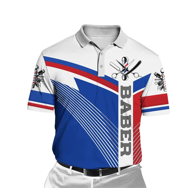 مهنة الحلاق قميص بولو قصير الأكمام 3D مطبوعة فضفاضة مريحة تصفيف الشعر موحدة الأزياء الإبداعية شخصية الملابس #1