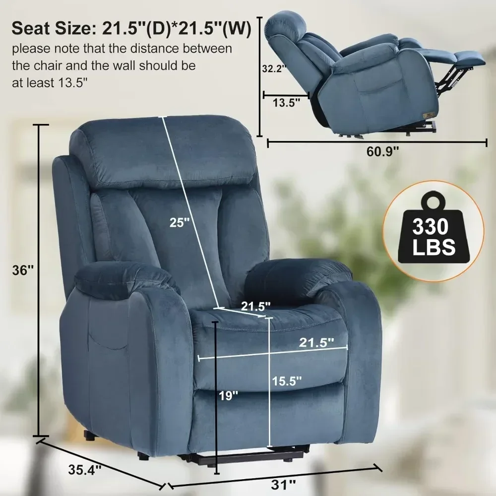 Reclining Sofas Power Lift Chair for Elderly Electric Lift Chair Recliner with Remote Side Pocket, Velvet Electric Lift Chairs