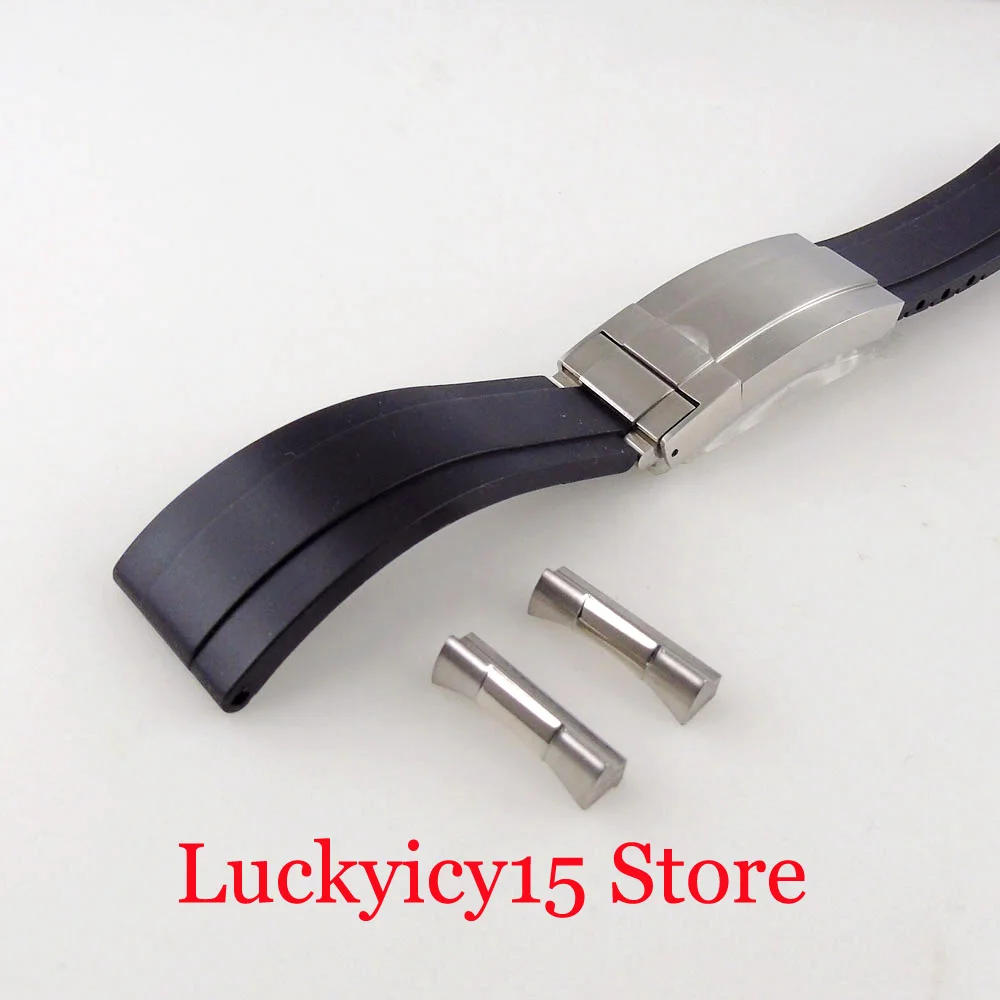 20mm Width Lugs Curved End Rubber Band Watch Strap Fit 40mm Automatic Watch