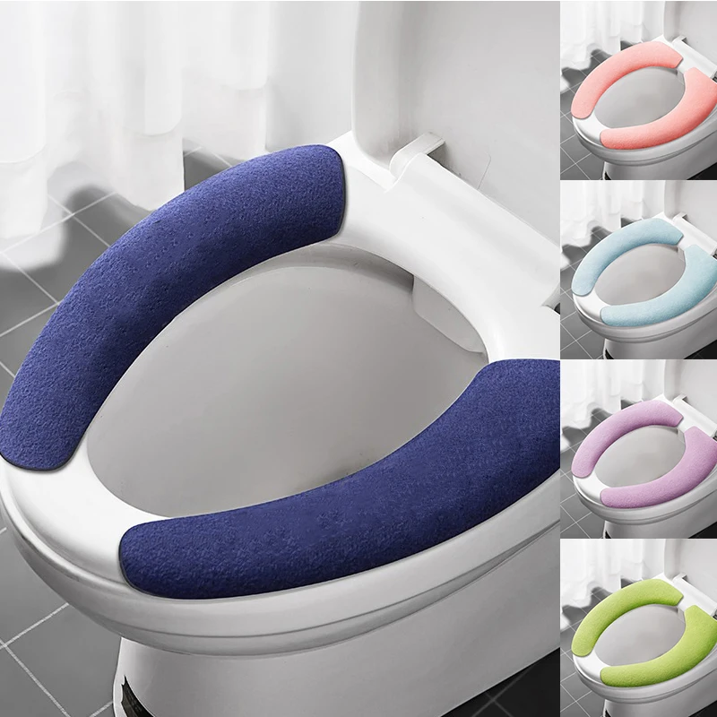 2Pc/set Toilet Seat Cover Bathroom Mat Toilet Sticker Toilet Cover Warm Washable Seat Mat Reusable Universal Bathroom Supplies