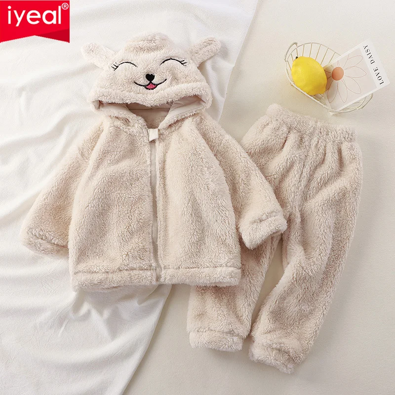 IYEAL New Autumn/Winter Panda Cartoon Warm Pajamas Children's Pajama Set Cute Little Bear Little Rabbit Flannel Home Clothes