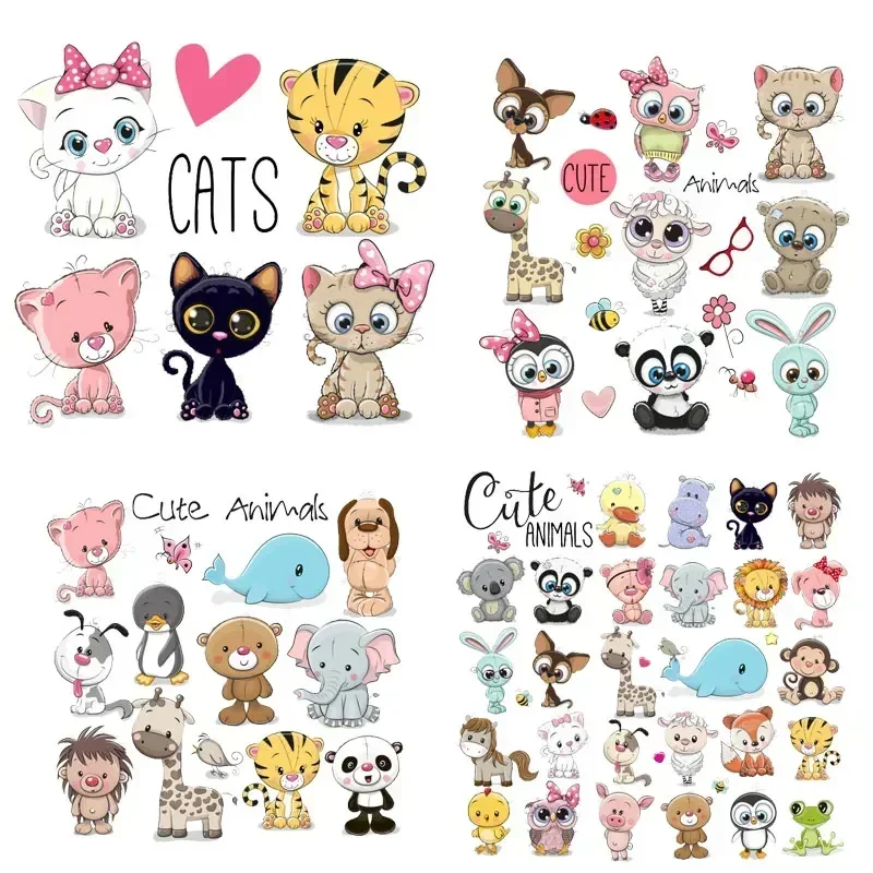 Set Combination Animal Children DIY  Heat Transfer of Patches Transfer Fusible Clothing Sticker Appliques Decoration T-shirt PVC