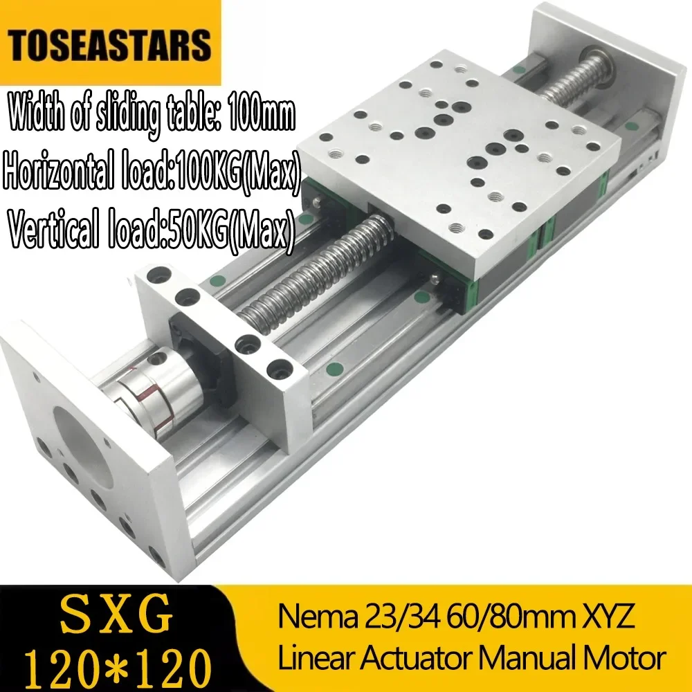 100mmWidth SXG120*120Heavy Duty Sliding Table SFU1605/1610 BallScrew 50-1000mm Horizontal load:Max 100KG Vertical load: Max 50KG