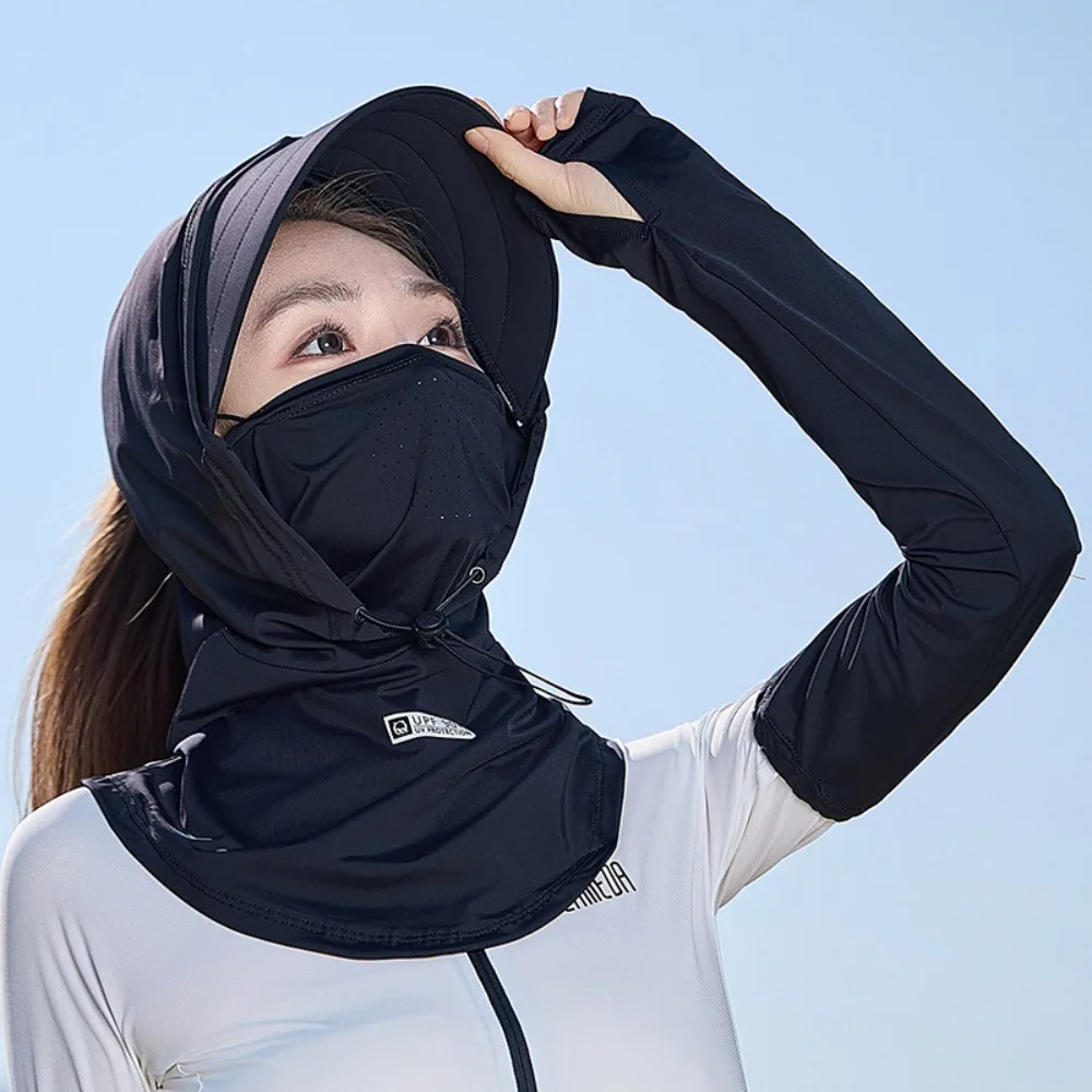 

Breathable Full-Face Sunscreen Cap UPF 50+ Wide Cap Brim Ice Silk Face Cover Anti UV Neck Protection Long Neck Covers Hat Unisex