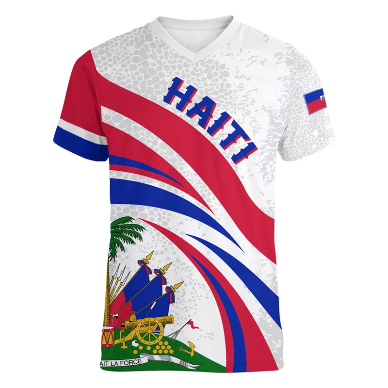 Haiti Independence Day T Shirt Men Cool 3d Printed Sports Tennis T-shirt V Neck Short Sleeve Tops Summer Football Tee Shirts