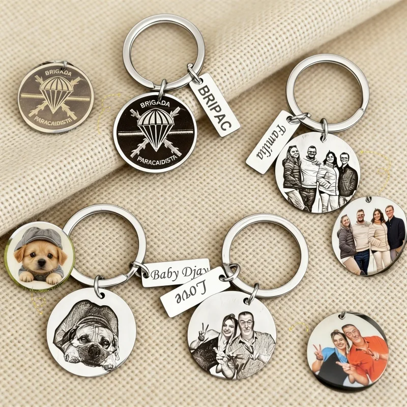 Personalized Custom Picture Laser Engraving Fashion Family Stainless Steel Keychain For Women Man Customization Keychain Gifts