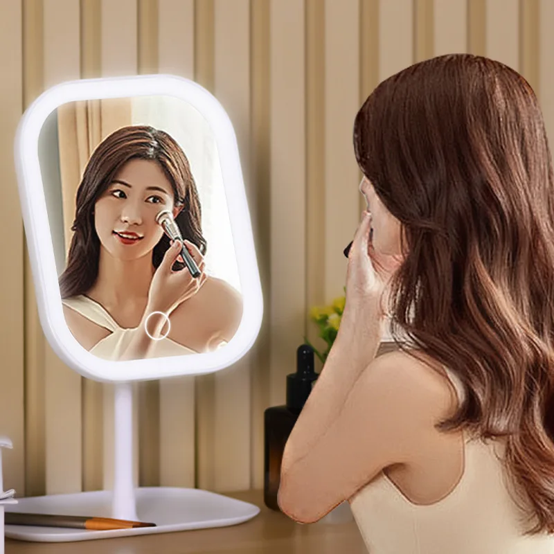 LED Vanity Mirror Intelligent Adjustable Three-color Light Vanity Mirror Desktop Fill Light Mirror One Touch Charging Model