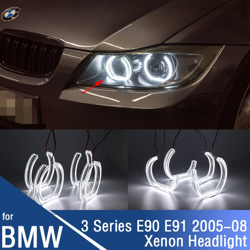 

For BMW 3 Series E90 E91 316i 318i 320i 320si 323i 325i 328i 330i DTM Square Bottom WHITE LED Angel Eyes Light