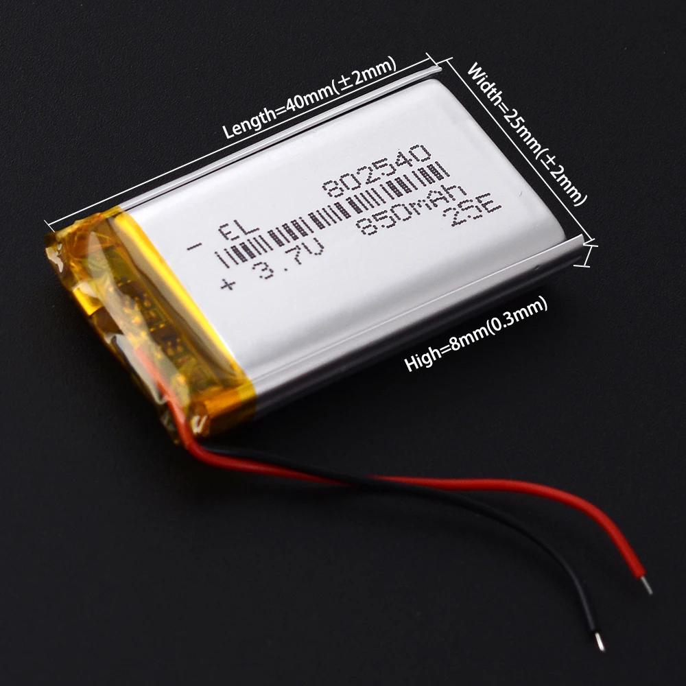 3.7V Lipo Li Polymer Lithium Rechargeable Battery 302540 300mAh 402540 502540 500mAh 602540 702540 802540 122540 902540 102540