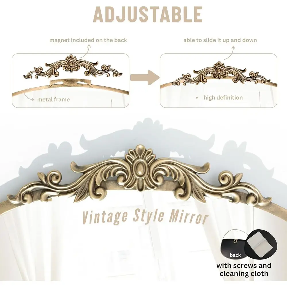 مرآة باروكية ذهبية مقوسة مقاس 30 × 19، ديكور حائط تقليدي، نمط مزخرف لهجات منزلية #5