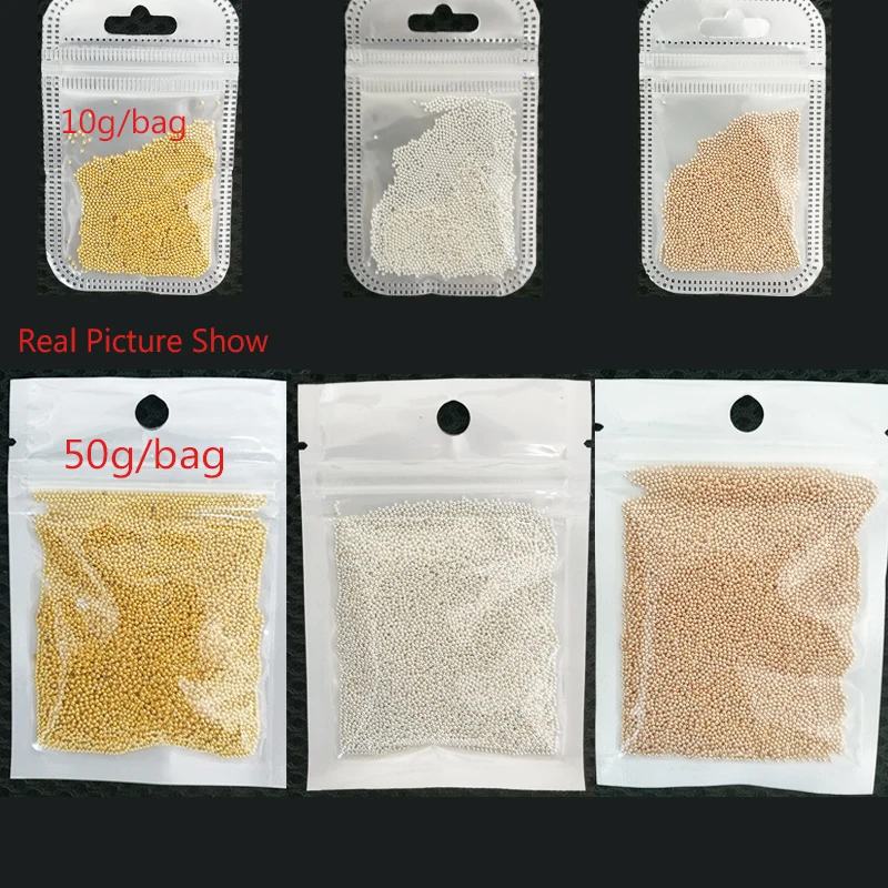 10/50g 1mm Gold Silver Rose 3D เหล็กเล็กๆตกแต่งเล็บเหล็กเล็บคาเวียร์ลูกปัดเล็บลูกปัด DIY เครื่องประดับอุปกรณ์เสริม