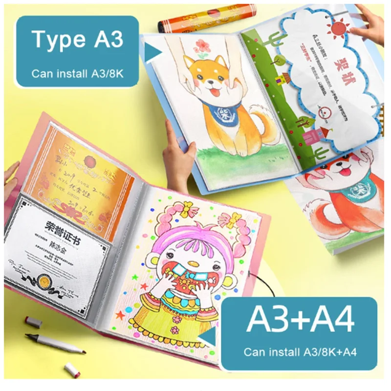 A3 8k Storage Picture Album Folder File Folder Storage Organizer Children's Art Drawing Paper Preservation Office Folders