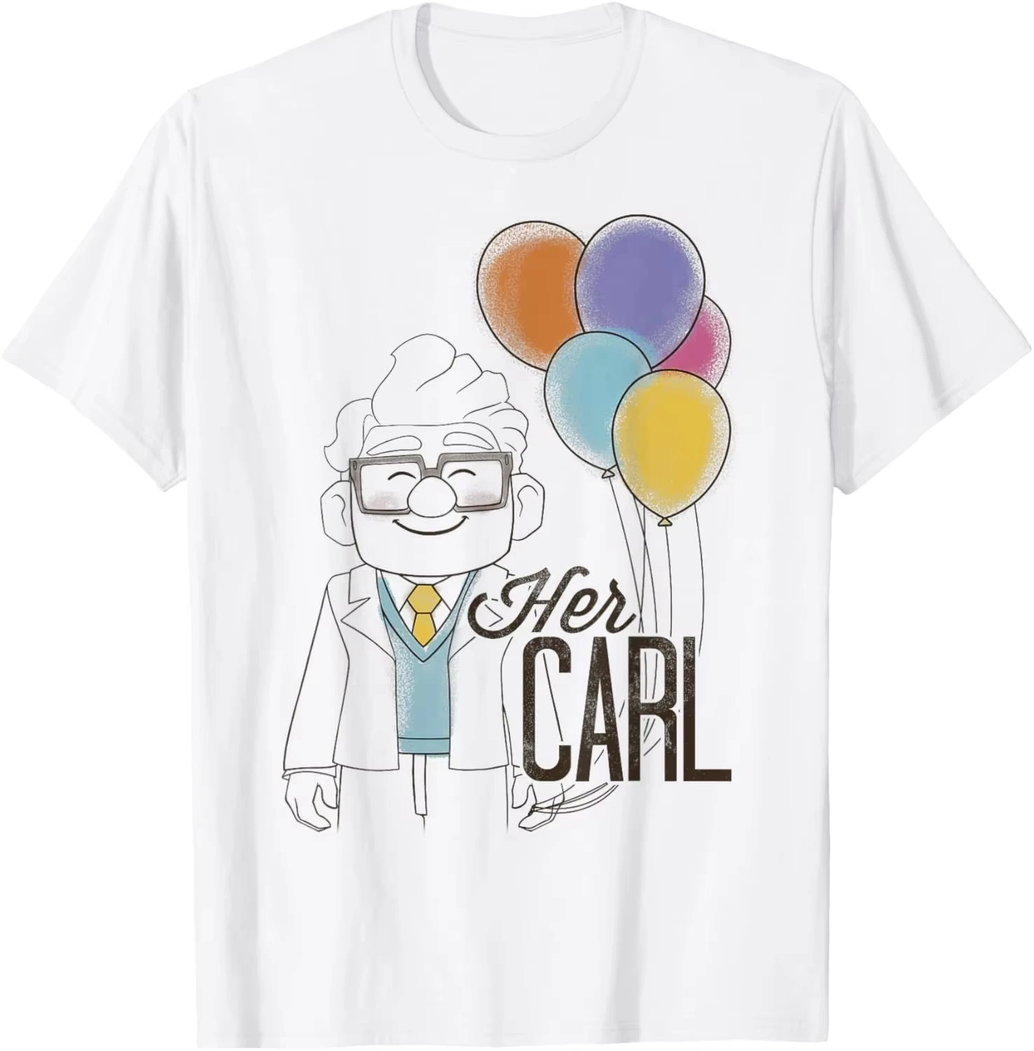 

Womens T-Shirt Pixar Up Her Carl Womens T-Shirt Balloon Colorful Balloon Floated