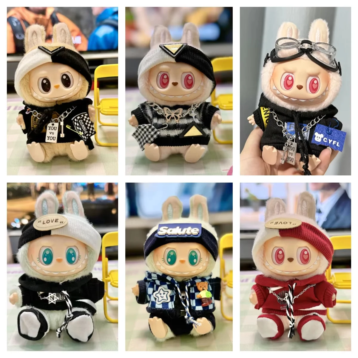 17 センチメートル Labubu V1 V2 アイドル人形服かわいいパーカーミニ人形座っているパーティー衣装服韓国 Kpop Exo DIY ギフト