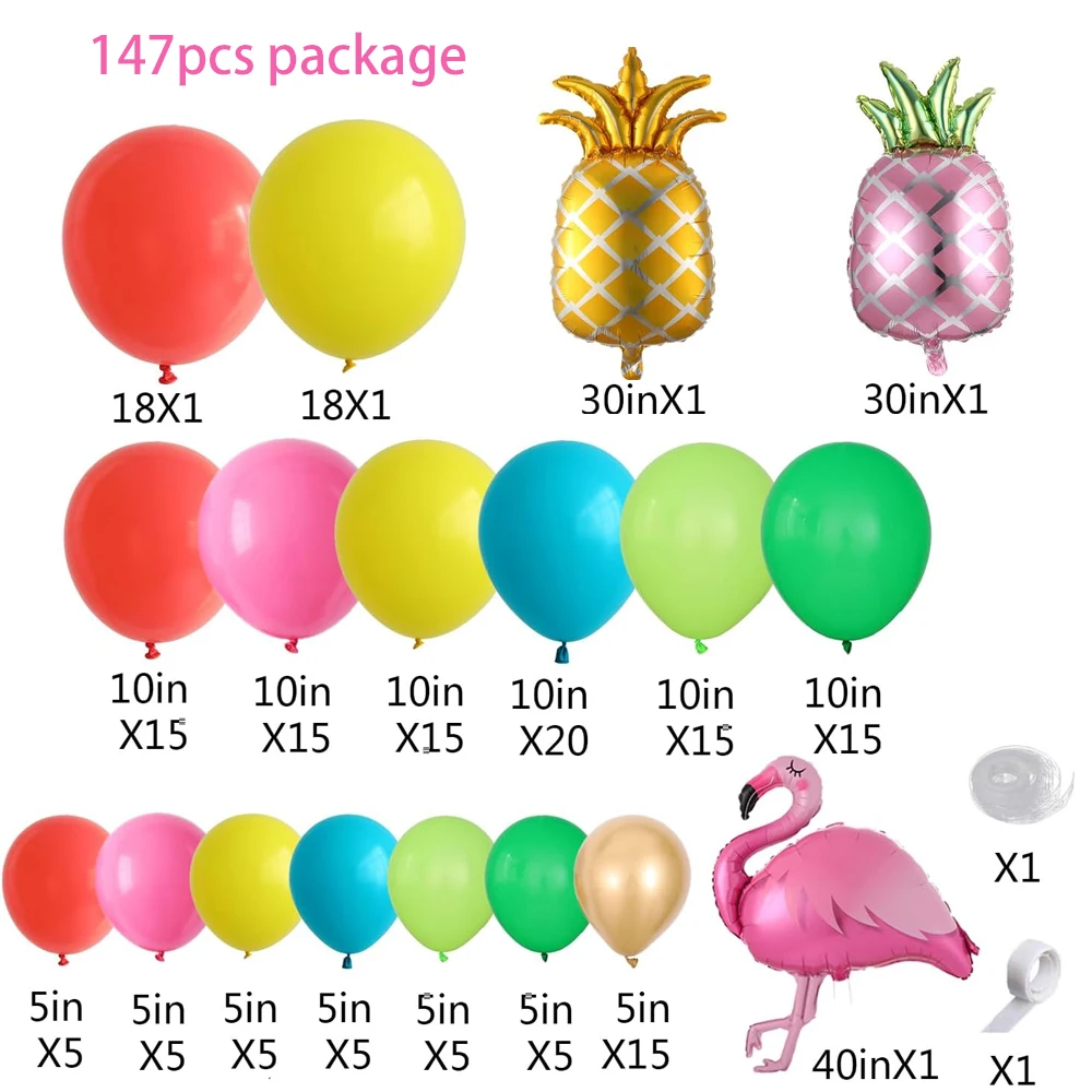 129/147pcs Tropical Flamingo Balloon Garland Kit Hot Pink Pineapple Foil Balloon Summer Hawaii Aloha Birthday Wedding Party Deco