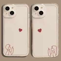 Simple Line Clear Couple Paired Phone Case For iPhone 15 16 13 11 12 14 Pro Max 13Mini XR SE3 14 Plus Lovers Soft Covers Fundas