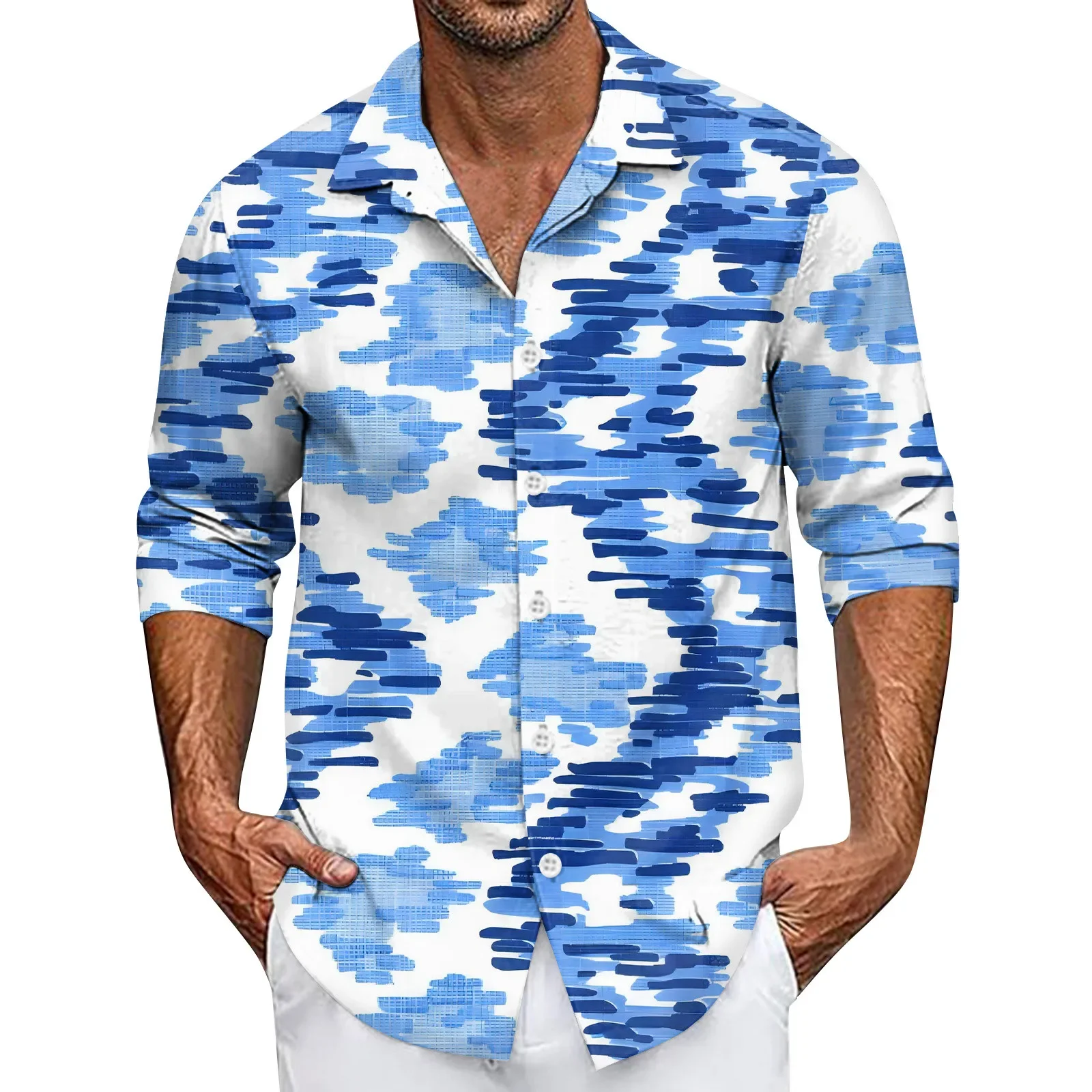 2025Männer T-Shirt Männer Sommer Neue Lose Druck Langarm-shirt Strickjacke Strand Hemd Nuevo En Tops Y Camisetas Erkek Giyim