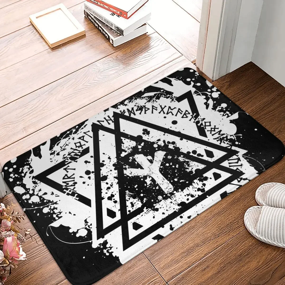 Viking Valhalla Non-slip Rug Doormat Bath Mat Algiz Rune Triangle Hallway Carpet Entrance Door Decor