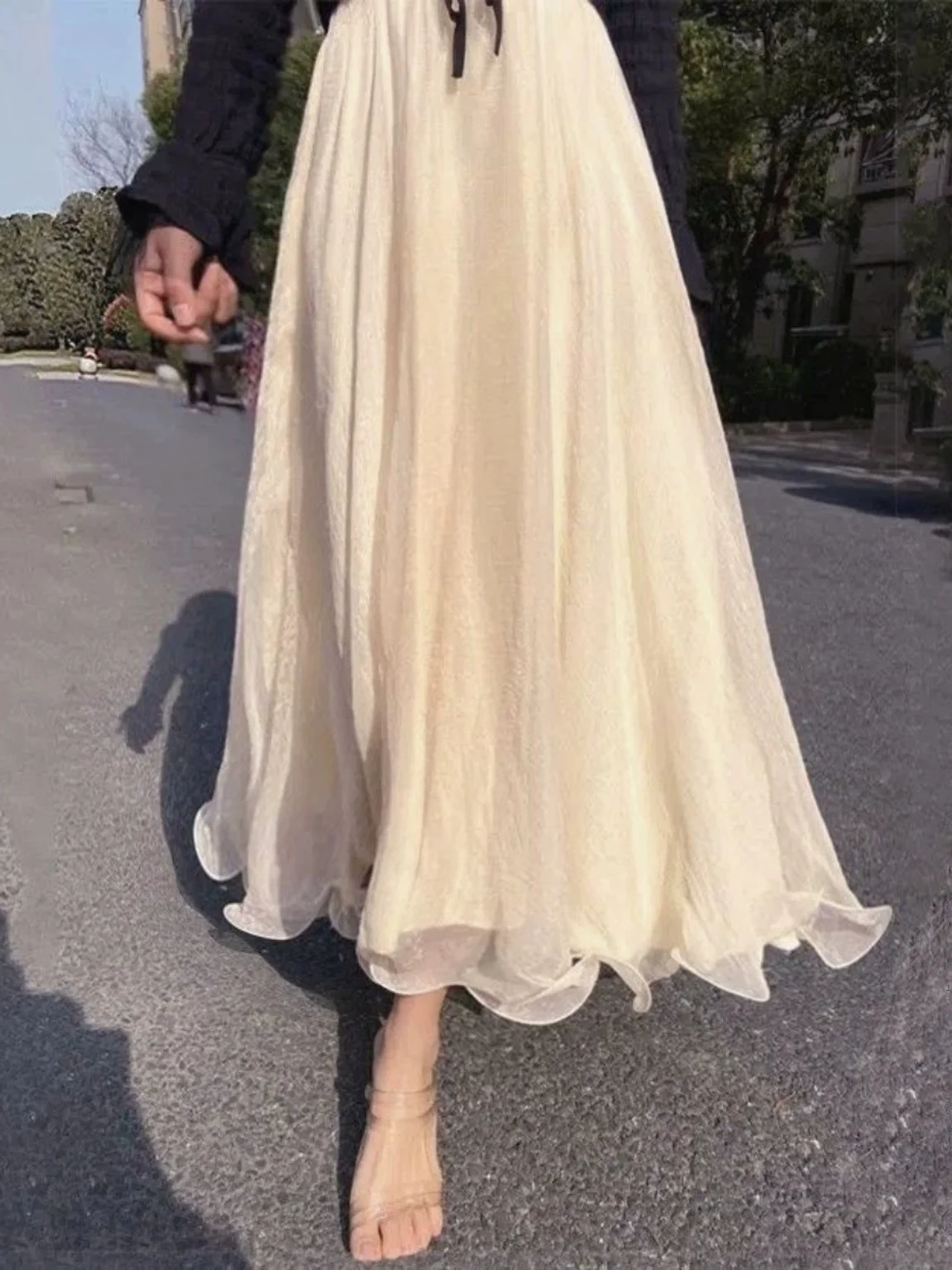 

Прозрачная сетчатая шифоновая юбка для женщин, многоуровневая струящаяся расклешенная тюлевая юбка-миди, женская элегантная юбка 2025, новый весенне-летний наряд A666