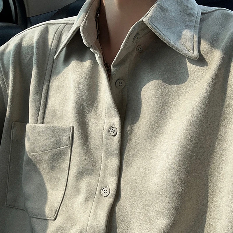 

2024 Spring Long-sleeved Mens Shirts Vintage Y2K Solid Color Patch Pocket Design Shirt Streetwear Men Clothes Fashion Loose Tops