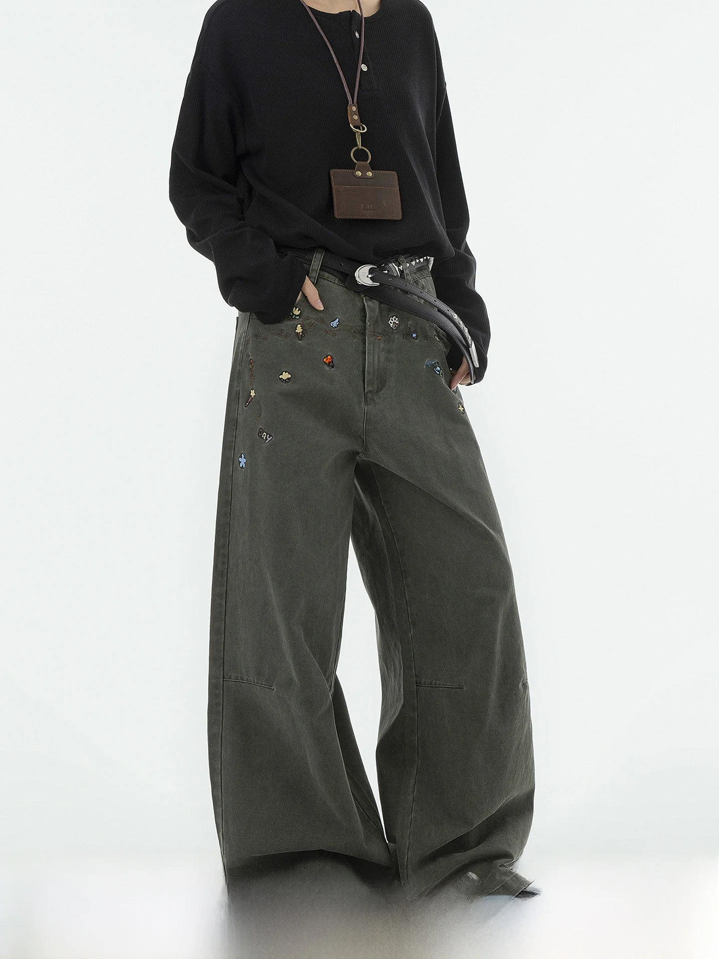 Military Green Casual Pants Men's Embroidered Workwear Style Straight Leg Loose Fit Autumn Trendy Brand Dream Made