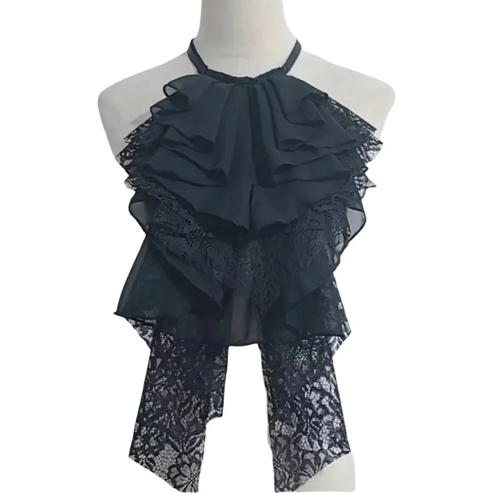 

Vintage Victorian Jabot Tie Chiffo Medieval Noble Fake Collar Elegant White Ruffles Colonial Detachable Renaissance Necktie