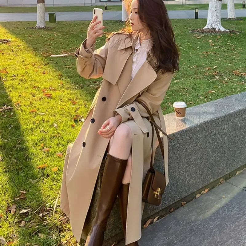 

2023 New Windbreaker Coat Women Spring Autumn Mid Length Loose Fit Over Knee Temperament High Quality Versatile Popular Coat