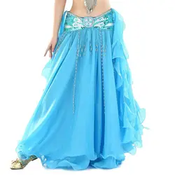 Belly Dancing Skirt Women Chiffon Spanish Skirt Shiny Sequins Tassels Dancing Skirt Show Costumes