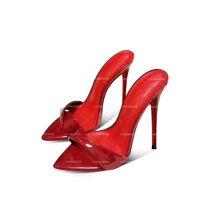 

2025 new pointed black professional high heels, women's super high heels, open toed sandals, slim heels,sexy outer half slippers