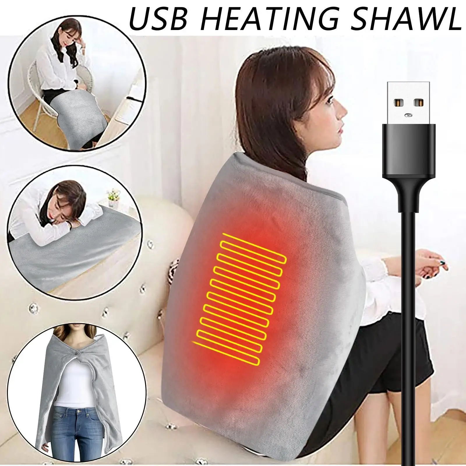 USB Heated Blanket Plush Flannel Skin-Friendly Soft Warming Shawl Throw