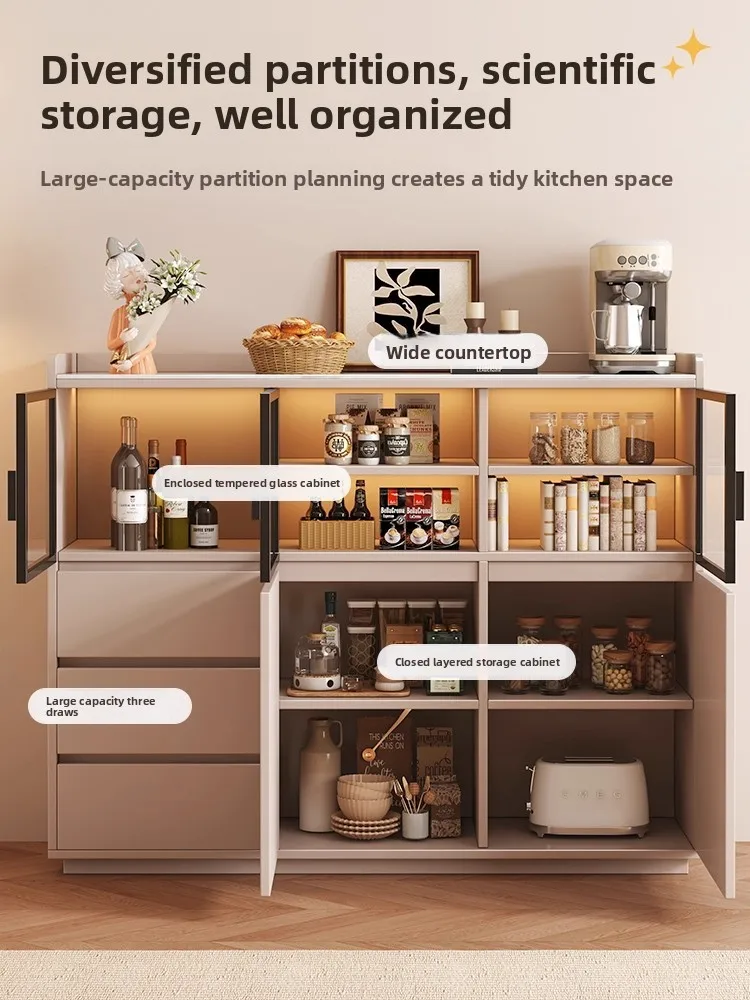 LMM solid wood meal wall storage kitchen cabinet rock slab tea cabinet