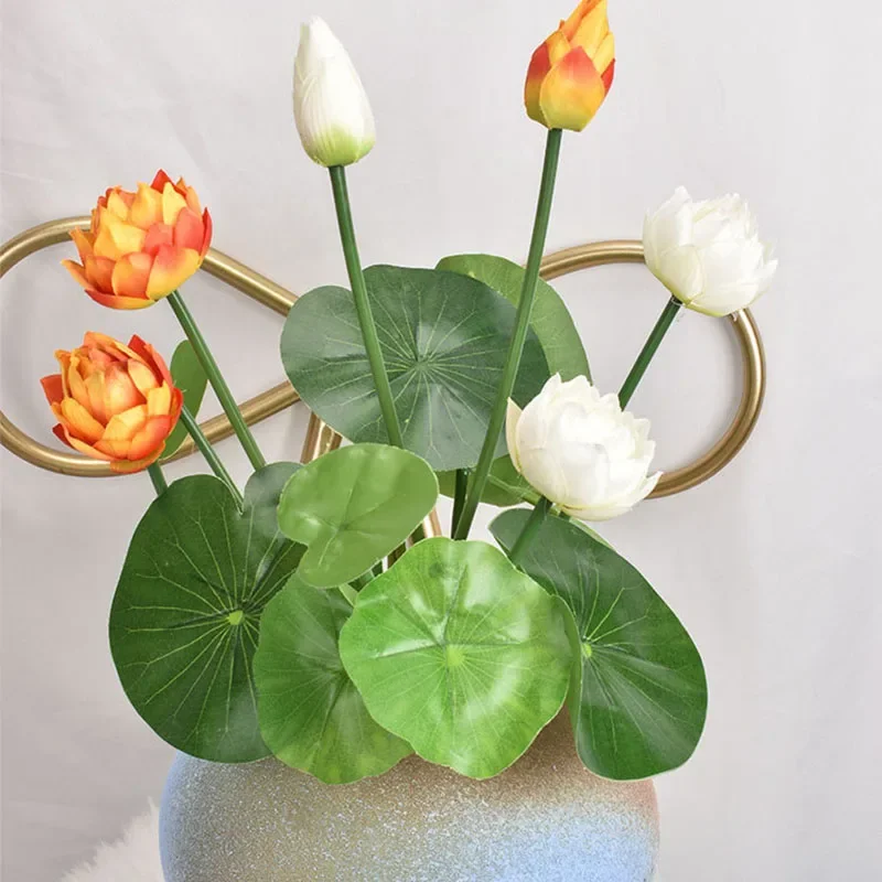 

Simulation Lotus Artificial Flowers, Faux Flowers, Fake Flowers with Lotus Leaf for Home Decor, Office, Hotel, Photography Props