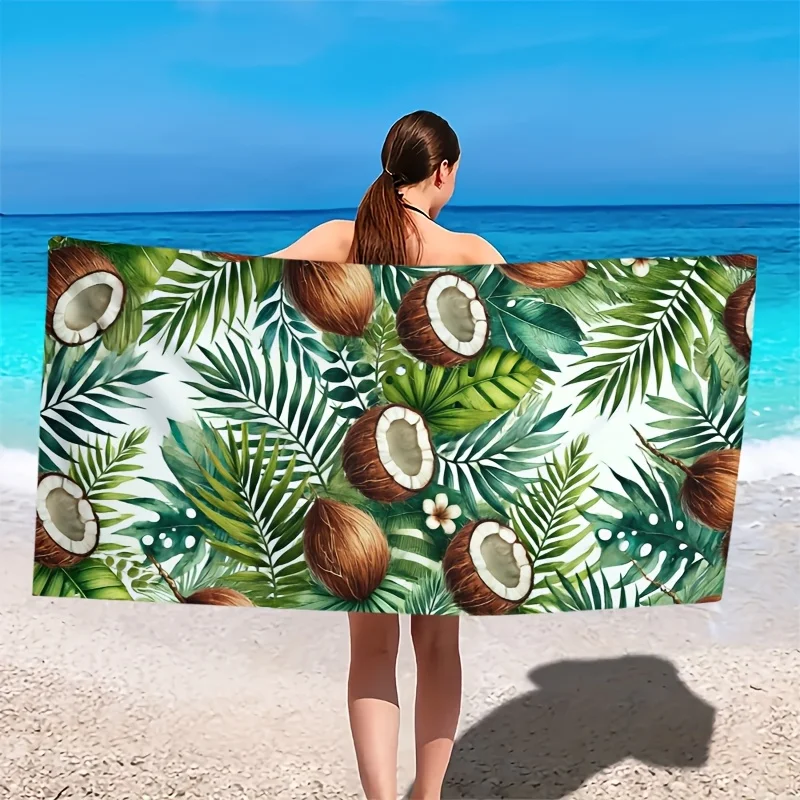 1pc Tropical Coconut and Palm Leaf Print Beach Towel - A Must-Have Summer Fashion Item. Summer Beach Towel