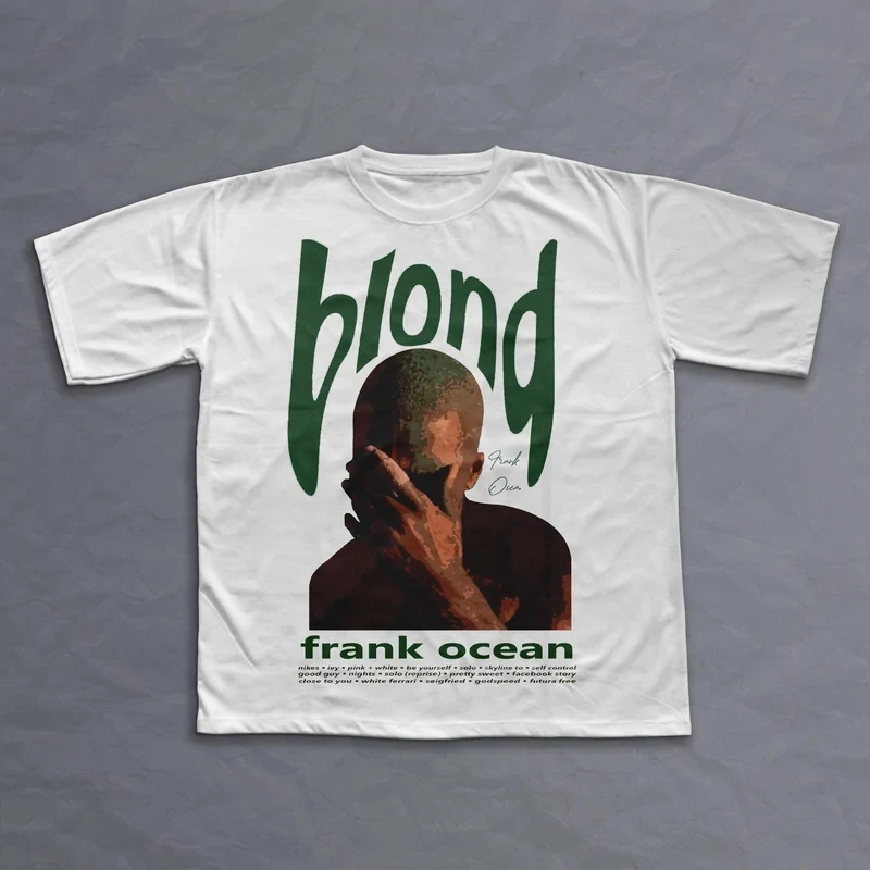 Camiseta con gráfico Retro de rapero Frank para hombre, ropa de álbum oceánico de Hip Hop, camisetas Y2k, Camiseta de algodón de gran tamaño Rubio Unisex a la moda