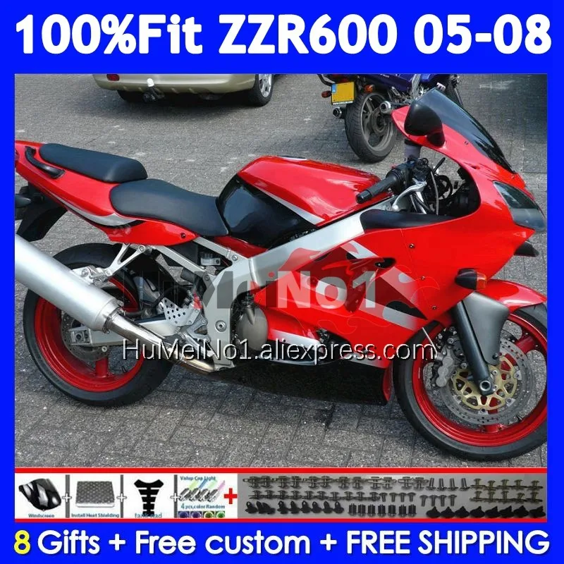 Injection Body For KAWASAKI NINJA ZZR-600 ZZR 600 CC 204No.169 red factory ZZR600 05 06 07 08 2005 2006 2007 2008 OEM Fairings