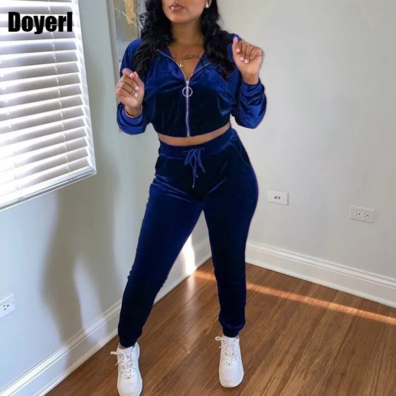 

Velvet Tracksuit 2 Piece Set Women Winter Fall 2022 Sportwear Two Piece Sweatsuit Joggers Women Set Hoodie and Sweatpants Set