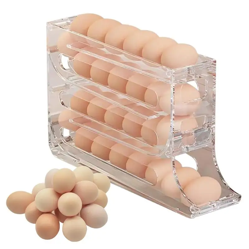 

30 Eggs Fridge Egg Holder Countertop Cabinets Egg Organizer Large Capacity Refrigerator Rolling Egg Holder Rack for kitchen room