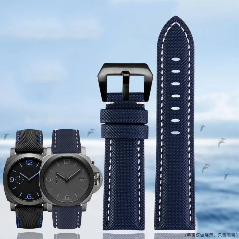 Nylon Carbon Fiber Pattern Leather Strap for Pernahai 441 PAM01661 Lumino 22mm 24mm 26mm Male Bracelet Watchband Black Blue