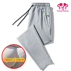 Men Open Crotch Trousers Sweatpants Fit Breathable Sport Casual Hidden Zippers Pants Outdoor Sport Crotchless Clubwear Leggings