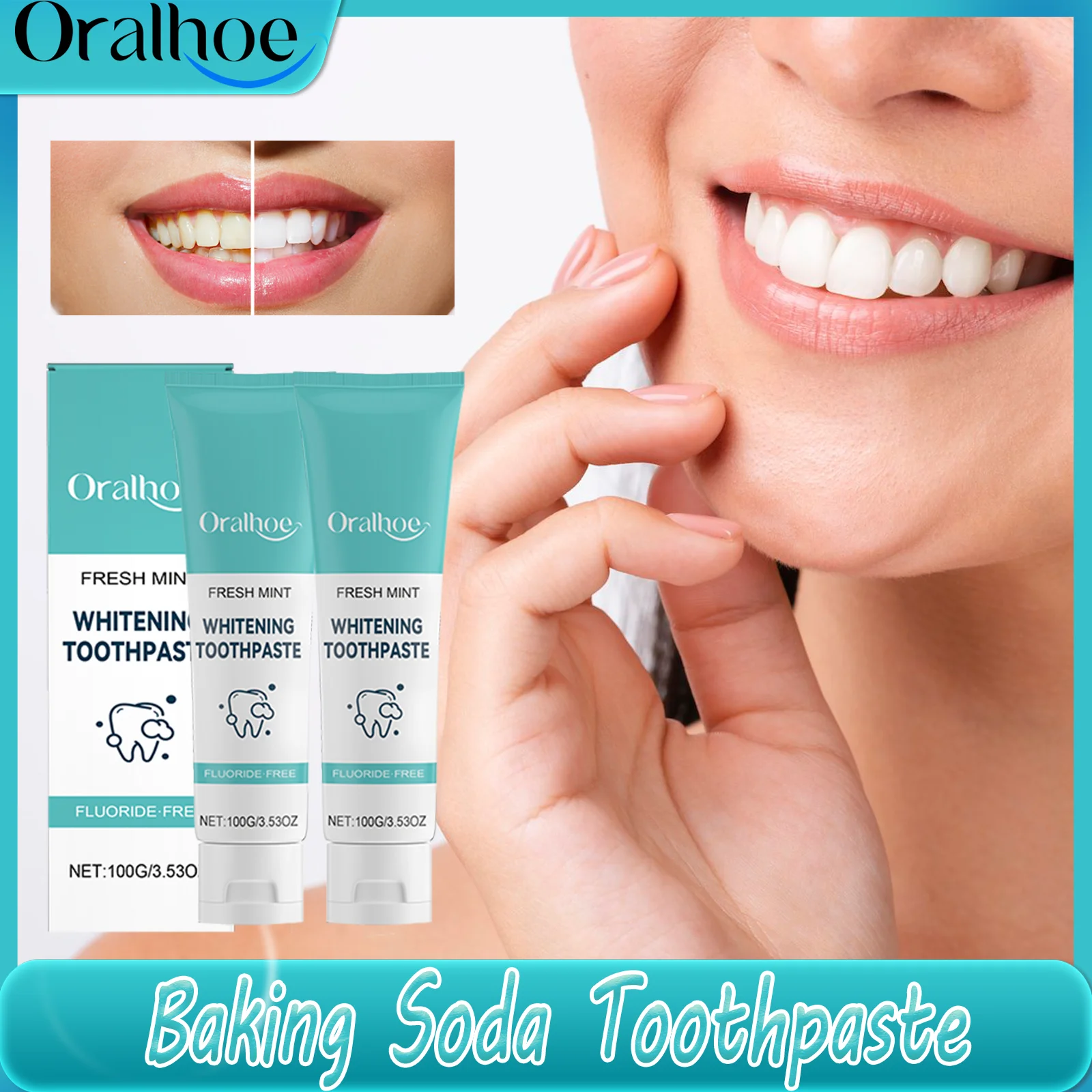 

Oralhoe Baking Soda Whitening Toothpaste For Stain Removal Fresh Mint Extract Breath Gum Care Daily Oral Care 100g