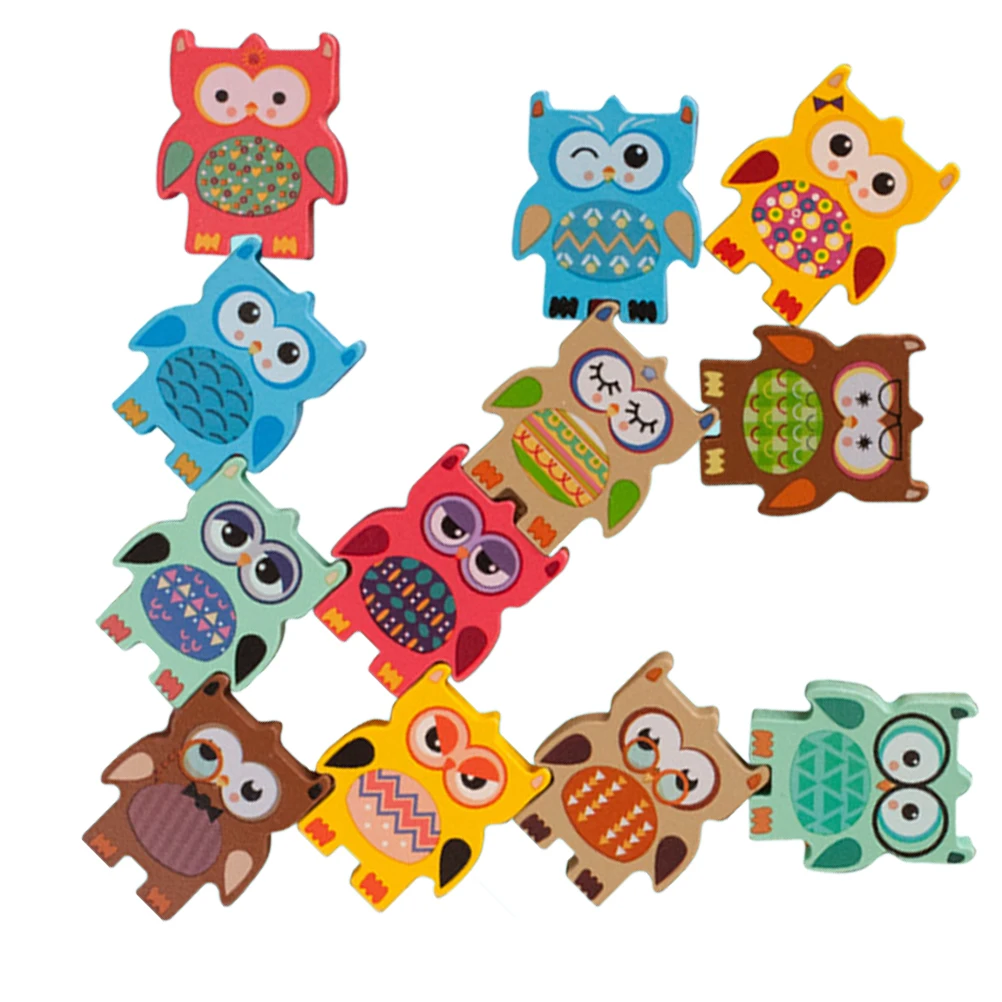 

12 Pcs/Set Owl Balance Wood Toys Funny Blocks Puzzle Building Wooden Kids Playing Educational Child